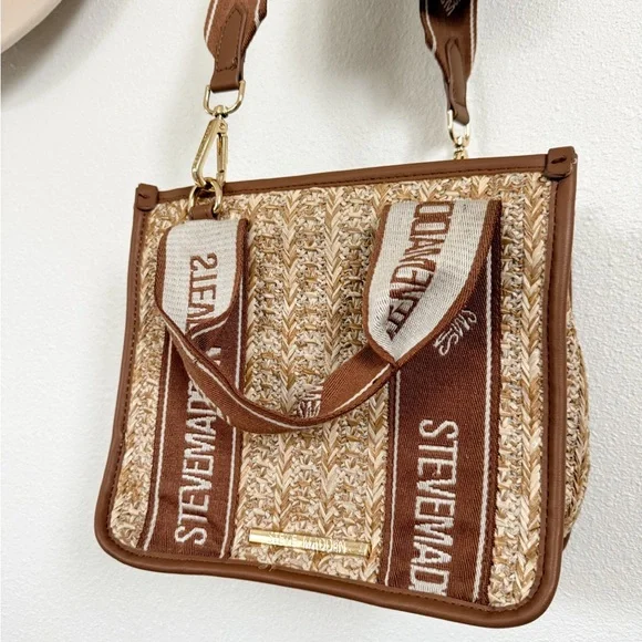 Steve Madden Brown Woven Logo-Trim Crossbody Bag - Picture 3 of 6